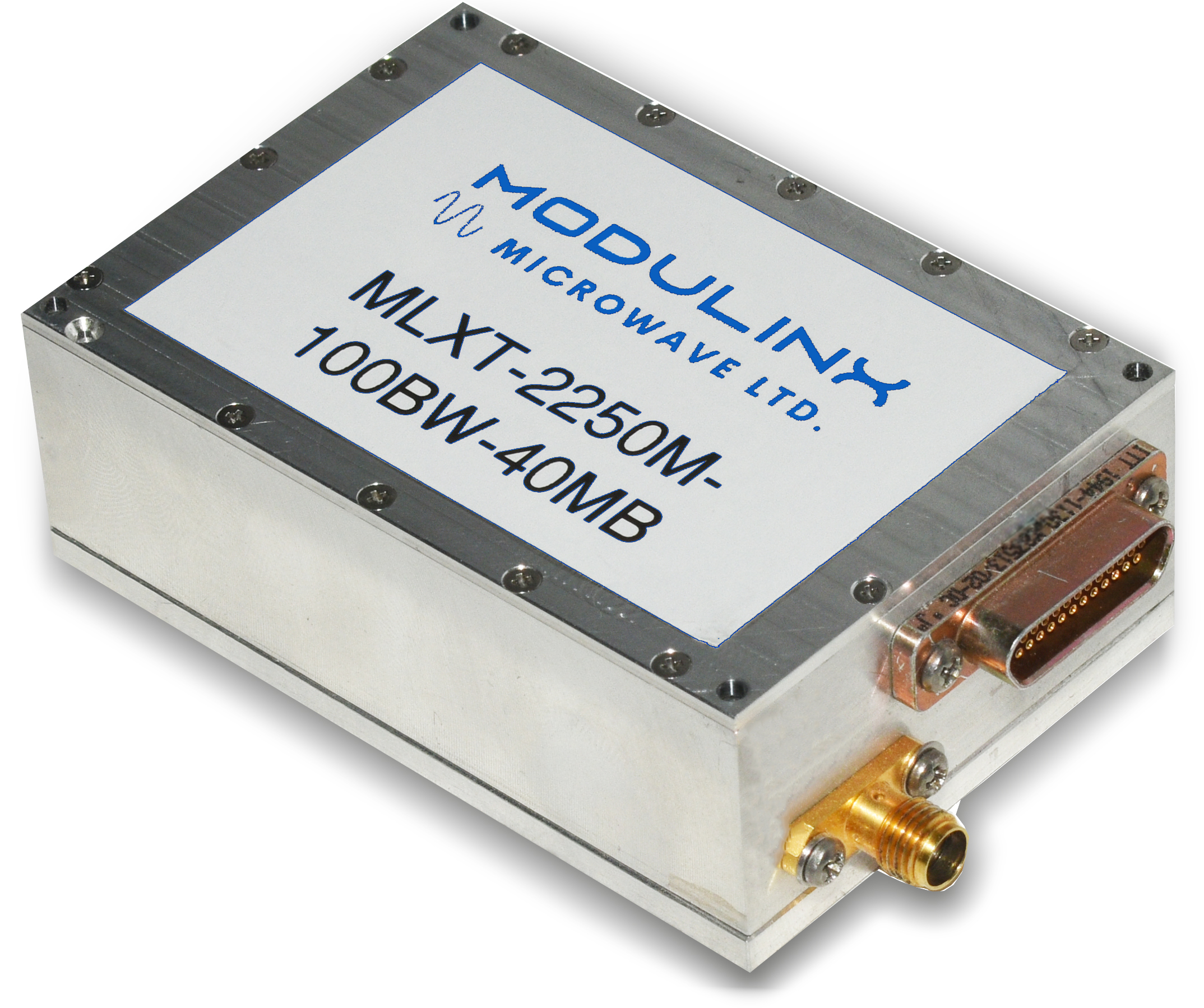 Modulinx MLXT-2250 all-digital S-band telemetry transmitter module with SMA RF connector and MDM control connector